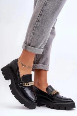 Hot Boto Klasyczne Mokasyny Na Masywnej Platformie Czarne Catch Me!