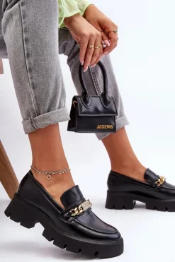 Hot Boto Klasyczne Mokasyny Na Masywnej Platformie Czarne Catch Me!