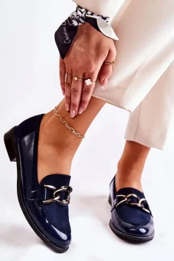 Hot Laura Messi Klasyczne Mokasyny Z Łańcuchem 2531 Granatowe