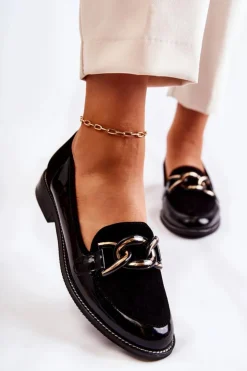 Laura Messi Mokasyny Damskie Lakierowane|Mokasyny Damskie Zamszowe*Klasyczne Mokasyny Z Łańcuchem 2531 Czarne
