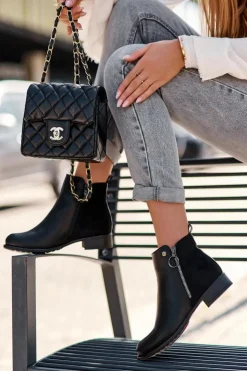 Damskie Boto Klasyczne Niskie Skórzane Botki Czarne Sotelia