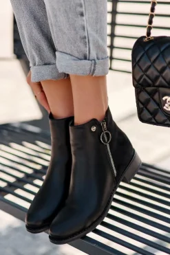 Damskie Boto Klasyczne Niskie Skórzane Botki Czarne Sotelia