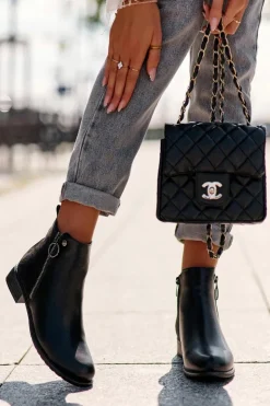 Damskie Boto Klasyczne Niskie Skórzane Botki Czarne Sotelia