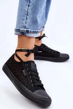 Big Star Shoes Trampki Damskie Big Star|Trampki Damskie Niskie*Klasyczne Niskie Trampki Big Star LL274072 Czarne Czarny