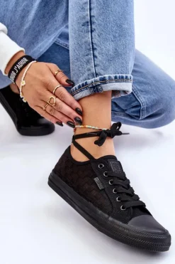 Big Star Shoes Trampki Damskie Big Star|Trampki Damskie Niskie*Klasyczne Niskie Trampki Big Star LL274072 Czarne Czarny