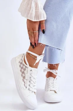 Damskie Big Star Shoes Klasyczne Niskie Trampki Big Star LL274071 Białe