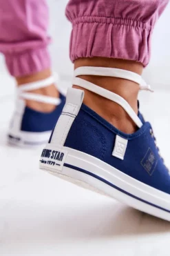 Big Star Shoes Trampki Damskie Big Star|Trampki Damskie Niskie*Klasyczne Niskie Trampki Big Star JJ274256 Granatowe