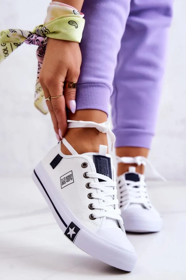 Big Star Shoes Trampki Damskie Big Star|Big Star*Klasyczne Niskie Trampki Big Star JJ274255 Białe Biały