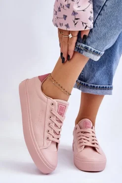 Damskie Big Star Shoes Klasyczne Niskie Trampki Big Star LL274095 Jasnoróżowe