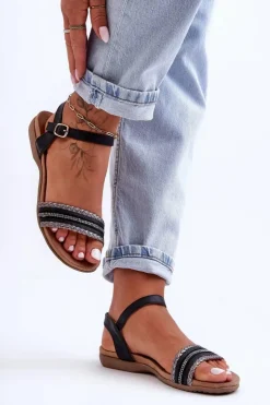 Damskie buty S.Barski Sandały Płaskie*Klasyczne Płaskie Sandały Damskie Czarne S.Barski 6708