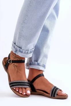 Damskie buty S.Barski Sandały Płaskie*Klasyczne Płaskie Sandały Damskie Czarne S.Barski 6708