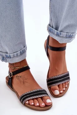 Damskie buty S.Barski Sandały Płaskie*Klasyczne Płaskie Sandały Damskie Czarne S.Barski 6708