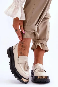 Best Boto Klasyczne Półbuty Mokasyny Z Frędzlami Beżowe Lonisa