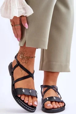Damskie buty S.Barski Sandały Płaskie*Klasyczne Sandałki Z Ćwiekami S.Barski KV-YXD072-1 Czarne