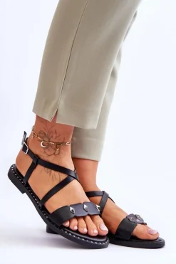 Damskie buty S.Barski Sandały Płaskie*Klasyczne Sandałki Z Ćwiekami S.Barski KV-YXD072-1 Czarne