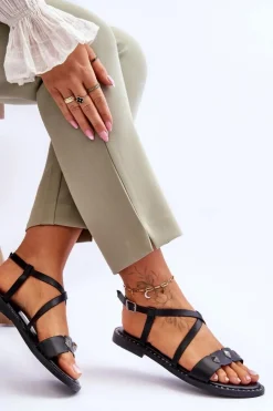 Damskie buty S.Barski Sandały Płaskie*Klasyczne Sandałki Z Ćwiekami S.Barski KV-YXD072-1 Czarne