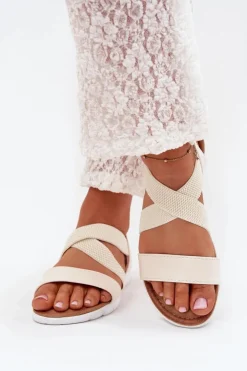 Best Boto Klasyczne Sandały Damskie Wsuwane Jasnobeżowe Norina