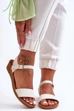 Damskie Boto Klasyczne Sandały Na Niskim Koturnie Białe Arya