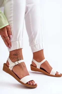 Damskie Boto Klasyczne Sandały Na Niskim Koturnie Białe Arya