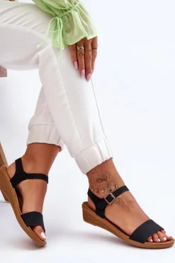 Damskie Boto Klasyczne Sandały Na Niskim Koturnie Czarne Arya