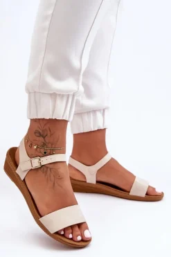 Discount Boto Klasyczne Sandały Na Niskim Koturnie Beżowe Arya