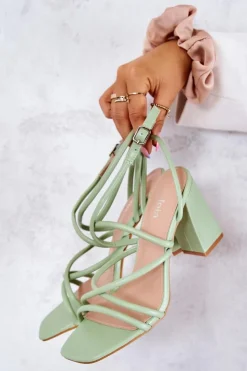 Hot Boto Klasyczne Sandały Na Obcasie Zielone Lucetta