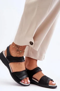 Best Damskie buty S.Barski Klasyczne Sandały Na Rzep S.Barski 97575 Czarne