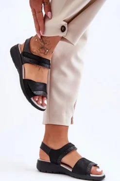 Best Damskie buty S.Barski Klasyczne Sandały Na Rzep S.Barski 97575 Czarne