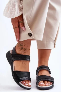 Best Damskie buty S.Barski Klasyczne Sandały Na Rzep S.Barski 97575 Czarne