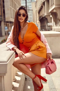 New Boto Klasyczne Sandały Na Wysokim Obcasie Pomarańczowe Baleira