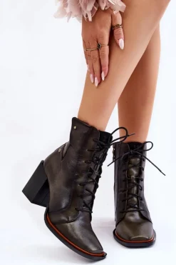 Damskie Maciejka Klasyczne Skórzane Botki Sznurowane 05667-09 Zielone