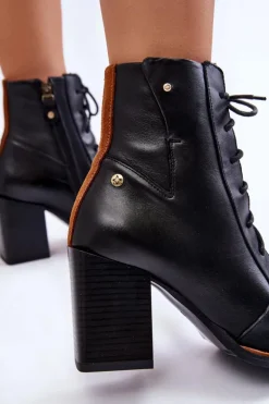 Damskie Maciejka Klasyczne Skórzane Botki Sznurowane 05667-01 Czarne