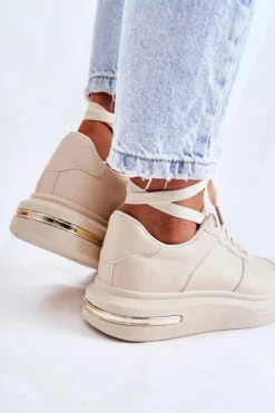 Boto Sneakersy Damskie*Klasyczne Skórzane Buty Sportowe Beżowe Jennys