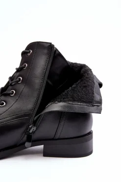 Damskie buty S.Barski Botki Sznurowane|Czarne Botki*Klasyczne Skórzane Damskie Ocieplane Botki S.Barski HY75-10 Czarne