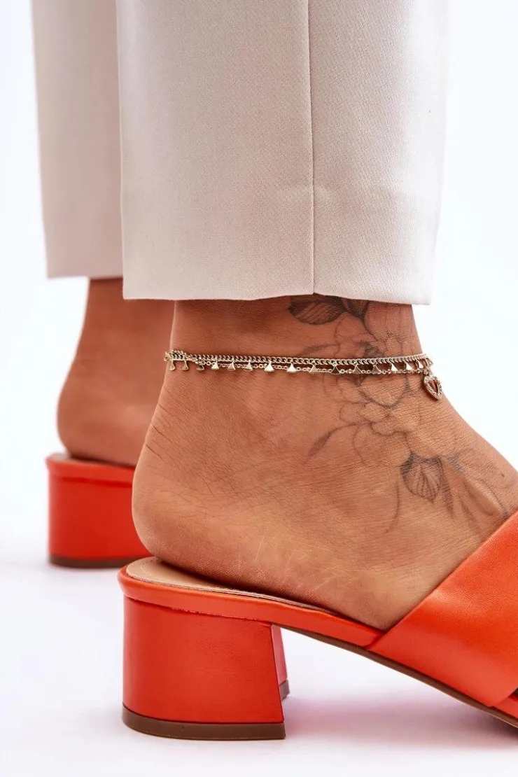 Hot Boto Klasyczne Skórzane Klapki Na Niskim Obcasie Pomarańczowe Miley