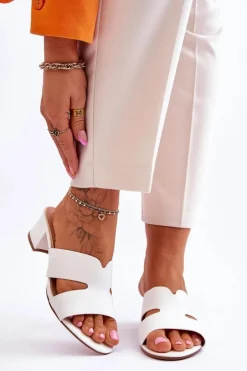 Boto Klapki Na Obcasie|Klapki Damskie Klasyczne*Klasyczne Skórzane Klapki Na Niskim Obcasie Białe Miley