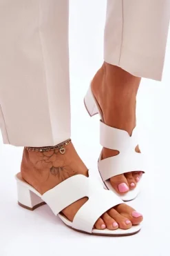 Boto Klapki Na Obcasie|Klapki Damskie Klasyczne*Klasyczne Skórzane Klapki Na Niskim Obcasie Białe Miley