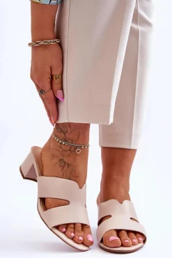 Damskie Boto Klasyczne Skórzane Klapki Na Niskim Obcasie Beżowe Miley