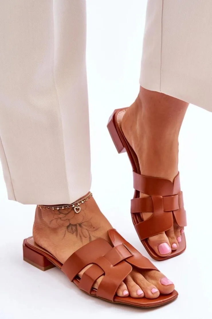 Damskie Boto Klasyczne Skórzane Klapki Damskie Camel Fendy