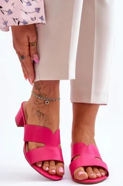 Boto Klapki Na Obcasie|Klapki Damskie Klasyczne*Klasyczne Skórzane Klapki Na Niskim Obcasie Fuksja Miley