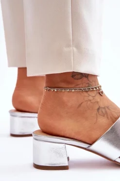 Damskie Boto Klasyczne Skórzane Klapki Na Niskim Obcasie Srebrne Miley