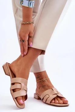 Boto Klapki Damskie Klasyczne*Klasyczne Skórzane Klapki Damskie Beżowe Fendy