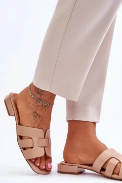 Boto Klapki Damskie Klasyczne*Klasyczne Skórzane Klapki Damskie Beżowe Fendy