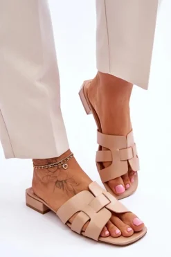 Boto Klapki Damskie Klasyczne*Klasyczne Skórzane Klapki Damskie Beżowe Fendy