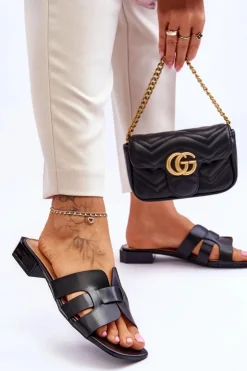 New Boto Klasyczne Skórzane Klapki Damskie Czarne Fendy