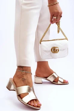 Boto Klapki Na Obcasie|Klapki Damskie Klasyczne*Klasyczne Skórzane Klapki Na Niskim Obcasie Złote Miley