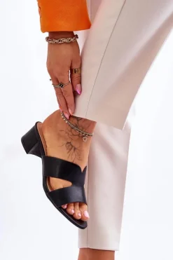 Boto Klapki Na Obcasie|Klapki Damskie Klasyczne*Klasyczne Skórzane Klapki Na Niskim Obcasie Czarne Miley