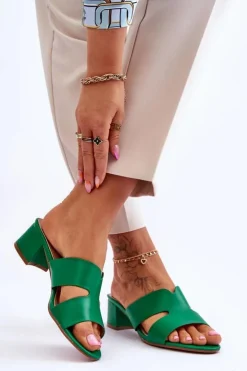 Boto Klapki Na Obcasie|Klapki Damskie Klasyczne*Klasyczne Skórzane Klapki Na Niskim Obcasie Zielone Miley