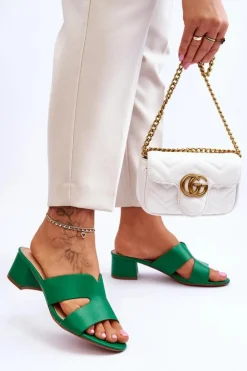 Boto Klapki Na Obcasie|Klapki Damskie Klasyczne*Klasyczne Skórzane Klapki Na Niskim Obcasie Zielone Miley