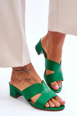 Boto Klapki Na Obcasie|Klapki Damskie Klasyczne*Klasyczne Skórzane Klapki Na Niskim Obcasie Zielone Miley